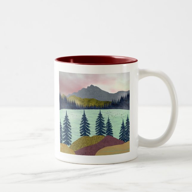Taza Bicolor Panorama del Lago del cielo rojo (Derecha)