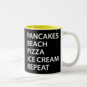Taza Bicolor Panqueques Playa Pizza Helado Repite