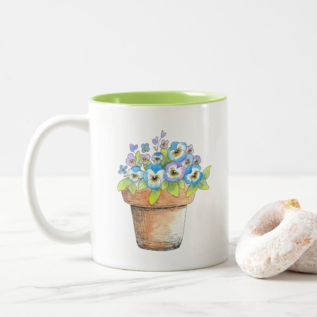 Taza Bicolor Pansies acuarelas potentes (Con donut)