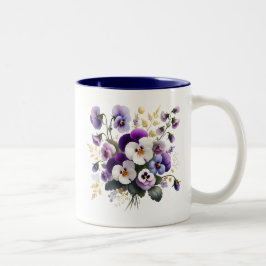 Taza Bicolor Pansy Floral Mug, Elegant Flower Coffee Cup Gift 
