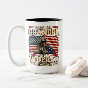 Taza Bicolor Papa Abuelo Veterano Nada Me Asusta Orgulloso Papá