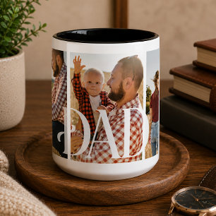 Taza Bicolor Papá Estableció Foto Familiar Personalizada