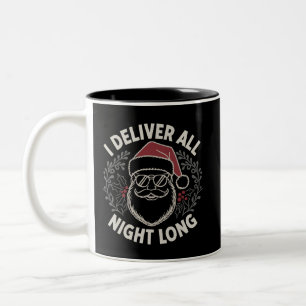 Taza Bicolor Papá Noel divertido entrego toda la noche Navidad