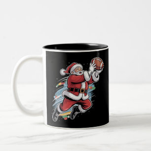 Taza Bicolor Papá Noel jugando fútbol americano Navidad 