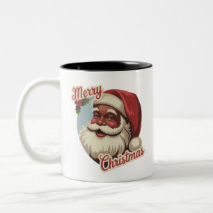 Taza Bicolor Papá Noel Negro Navidad Retro Vintage Navideño 