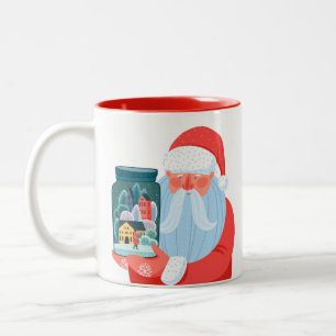 Taza Bicolor Papá Noel Rústico en Tarro de Mason de Pueblo