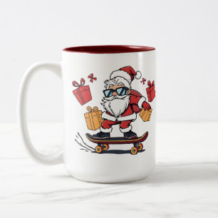 Taza Bicolor Papá Noel Skater – El Claus más Cool de la Ciudad