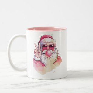Taza Bicolor Papá Noel Soplando Chicle Gafas de sol rosadas