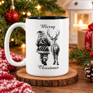 Taza Bicolor Papá Noel y Reno de Navidad