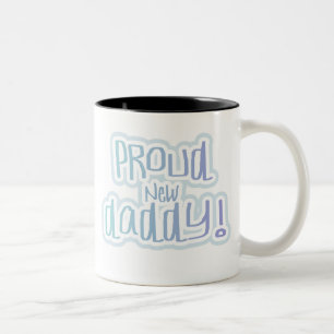 Taza Bicolor Papá orgulloso del texto azul nuevo
