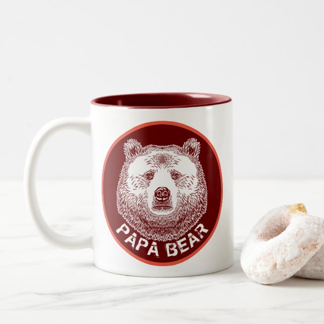 Taza Bicolor Papa Oso, Ilustracion de mano dibujada (Con donut)