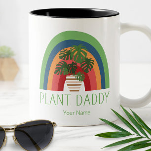 Taza Bicolor Papá Planta Boho Jardín Arcoíris Hojas de Monstera