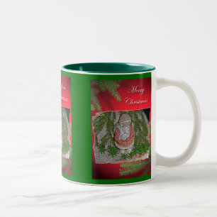 Taza Bicolor Papier Mache Red Coated Santa Merry Christmas Mug