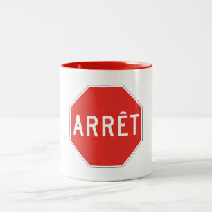 Taza Bicolor Parada, Quebec, señal de tráfico, Canadá