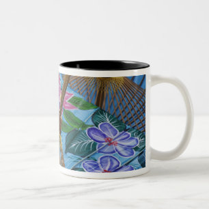 Taza Bicolor Paraguas decorativos pintados a mano en el pueblo