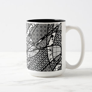 Taza Bicolor Parche de patchwork de patrón blanco y negro 05