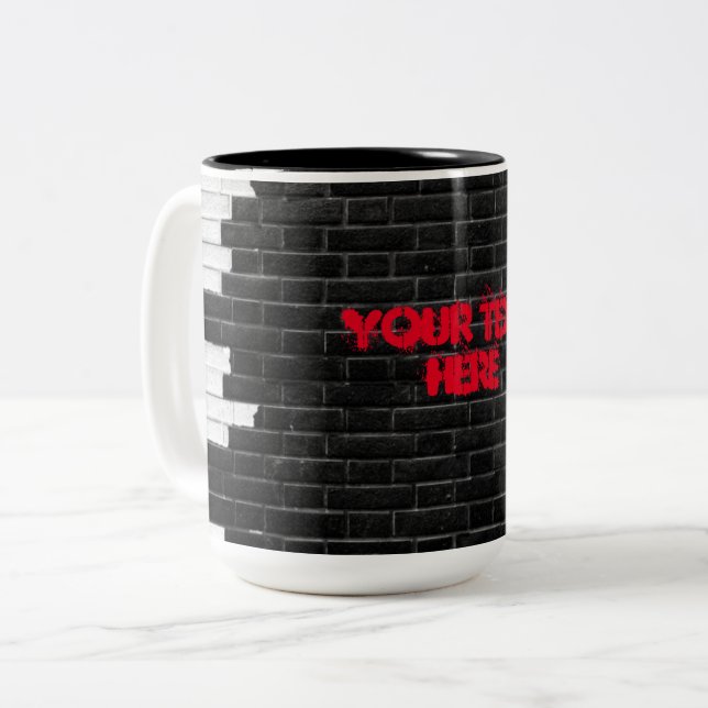 Taza Bicolor Pared personalizada de ladrillo blanco y negro (Anverso izquierdo)
