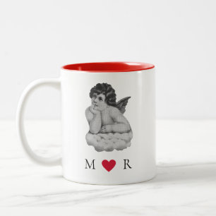 Taza Bicolor Pareja de Angel Cute Vintage Black Cherub