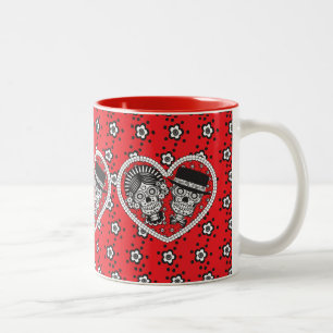 Taza Bicolor Pareja de cráneo de azúcar