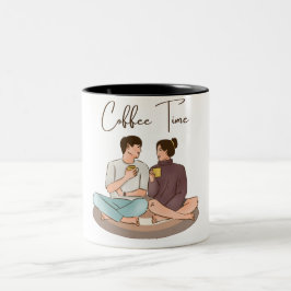 Taza Bicolor Pareja de Ilustracion marrón