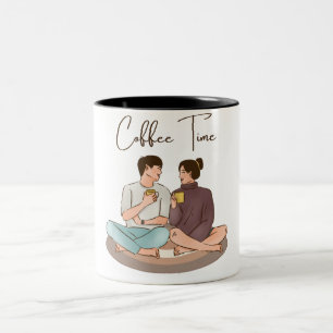 Taza Bicolor Pareja de Ilustracion marrón
