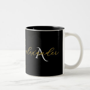 Taza Bicolor Pareja de Oro Negro Iniciales Nombres Personalizad