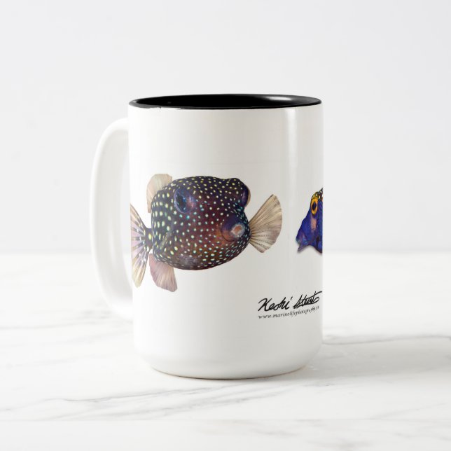 Taza Bicolor Pareja de peces boxos localizados, Ostracion melea (Anverso izquierdo)