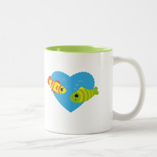 Taza Bicolor Pareja de peces lindos San Valentín Acuario Amor