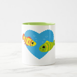 Taza Bicolor Pareja de peces lindos San Valentín Acuario Amor