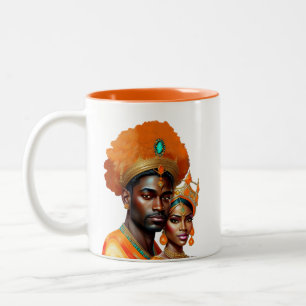 Taza Bicolor Pareja Real Rey Reina Naranja Dorado Turquesa