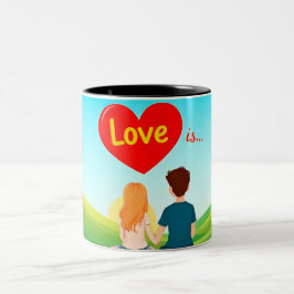 Taza Bicolor Pareja Sentada en un Banco con Título de Amor