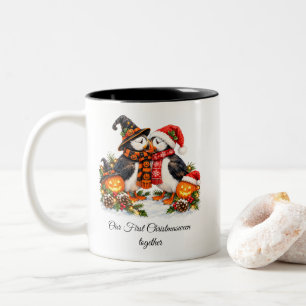 Taza Bicolor Parejas románticas de frailecillos de Christmaswee