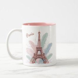 Taza Bicolor Paris Eiffel Tower Mug con plumas Pastel