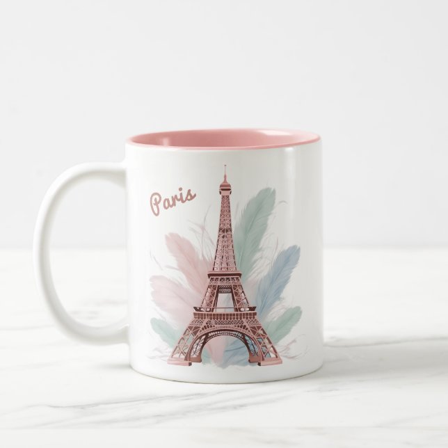 Taza Bicolor Paris Eiffel Tower Mug con plumas Pastel (Izquierda)