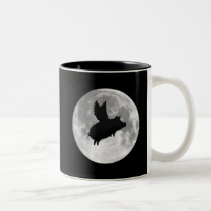 Taza Bicolor paro de cerdo volador en luna llena