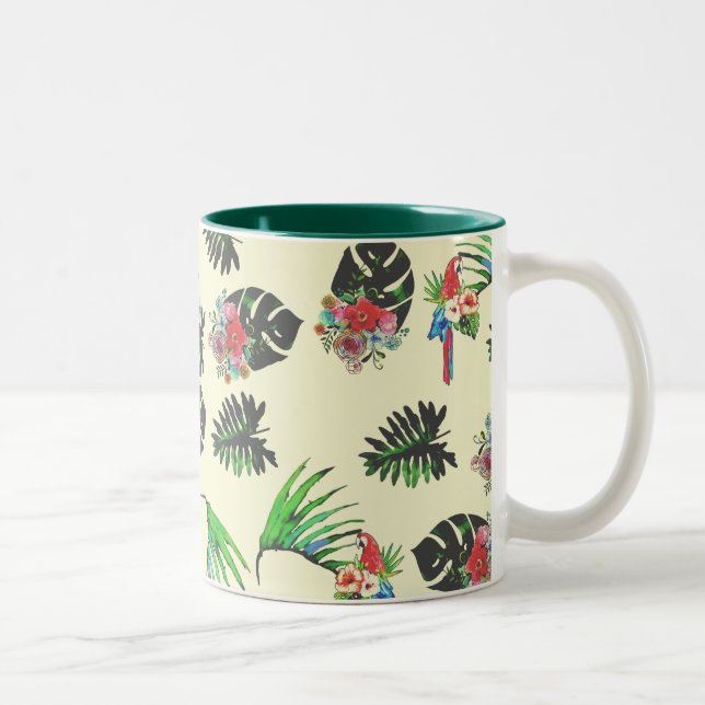 Taza Bicolor Parrots tropicales y patrón acuarela floral (Derecha)