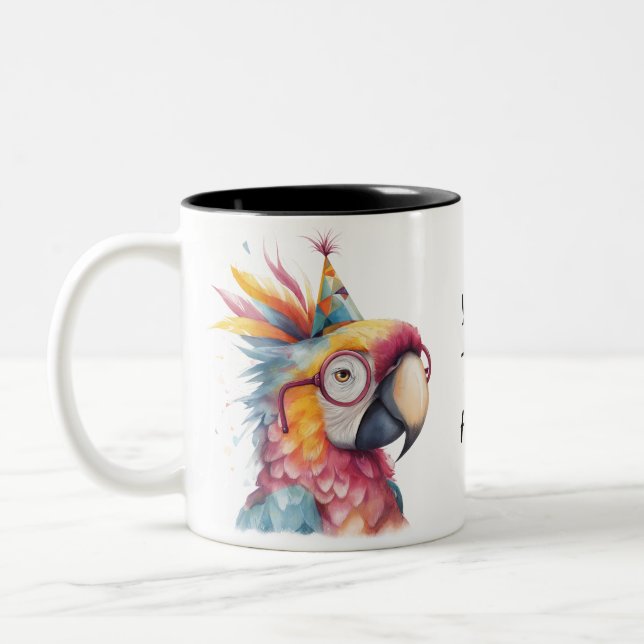 Taza Bicolor Party Parrot – Vibrant Bird Wearing Party Hat (Izquierda)