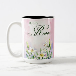 Taza Bicolor Pascua Religiosa Él Resucitó Lirios Acuarela
