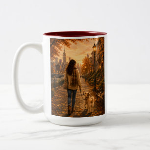 Taza Bicolor Paseo Otoñal Acogedor con Mi Mejor Amigo