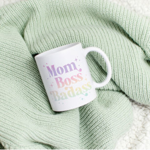 Taza Bicolor Pastel arcoiris "Mamá Jefe Badass" Café Mug