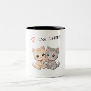 Taza Bicolor Pastel Cat Soul Sisters – Best Sister Gift