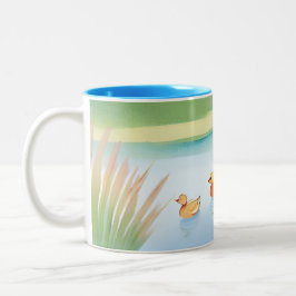 Taza Bicolor Pastel de patos bebé en un estanque