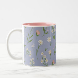 Taza Bicolor Pastel Floral Mug - Flores delgadas en la Lavanda