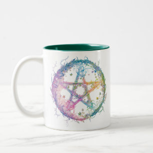 Taza Bicolor Pastel Pentagrama Pagano Wiccano Brujería Hallowee