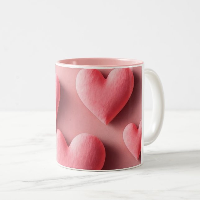 Taza Bicolor Pastel Pink Heart Pattern Design (Anverso derecho)