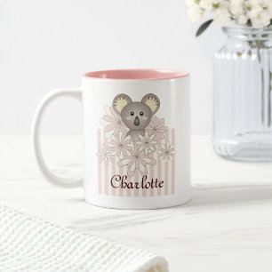 Taza Bicolor Pastel Rosa Personalizado Niñas Koala Lindo Kids