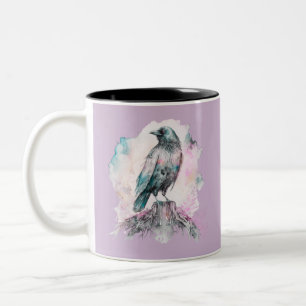 Taza Bicolor Pastel y Cuervo Negro Divertido Halloween Espeluzn
