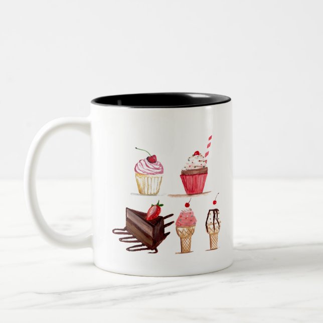 Taza Bicolor Pasteles Acuarela Panadería Dulces Pastelería (Izquierda)