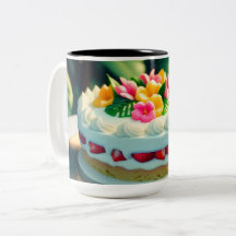 pasteles con flores y fruta en la parte superior y