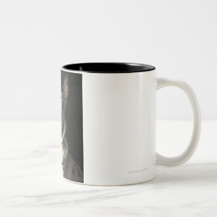 Taza Bicolor Pastor australiano gris y blanco con el arnés